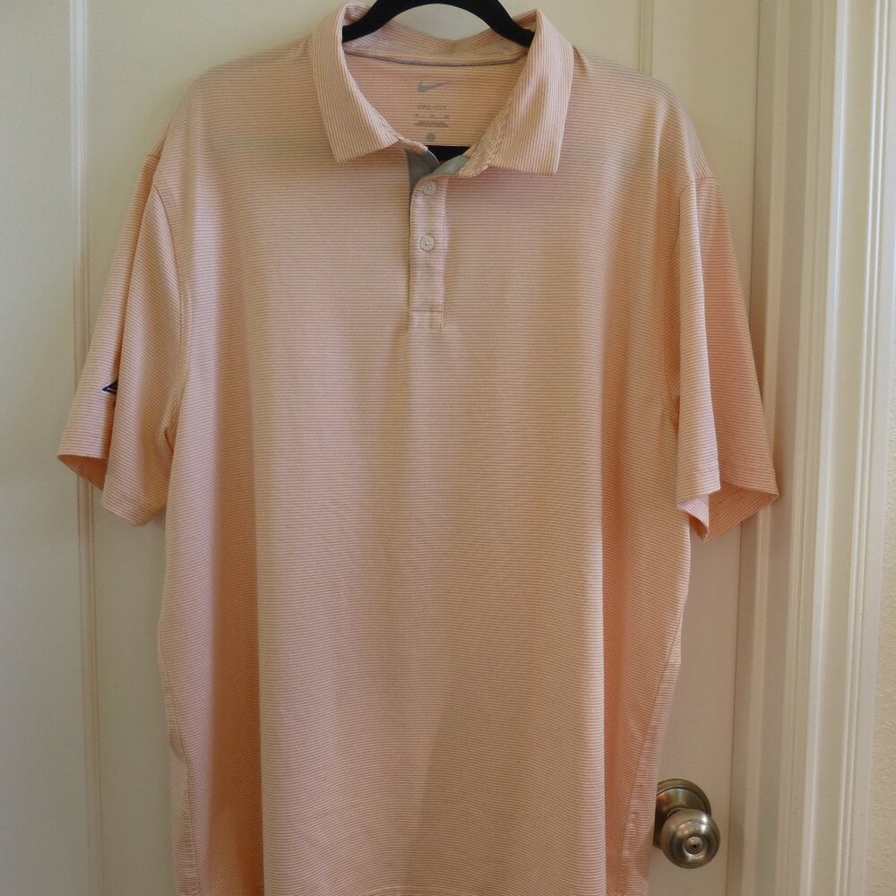 Mens Nike Dri-FIT Peach and White Striped Short Sleeve Polo Shirt King Seve XL